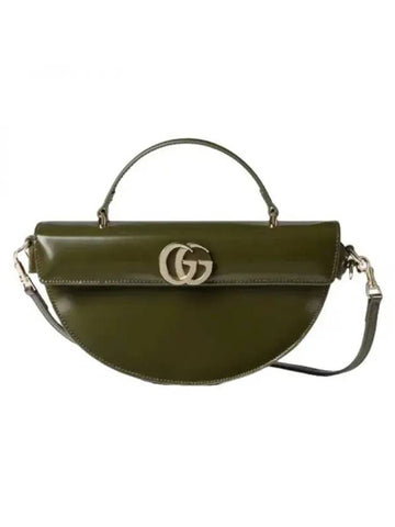 Women's Half Moon Leather Small Tote Bag Dark Olive - GUCCI - BALAAN 1