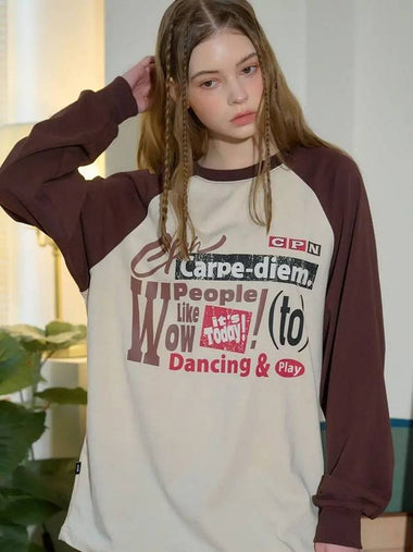 Carpe Diem Raglan Long Sleeve T Shirt Beige Brown - CPGN STUDIO - BALAAN 1