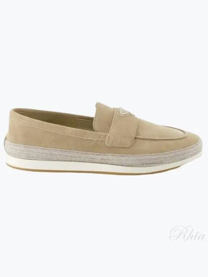 Triangle Logo Suede Loafers Beige - PRADA - BALAAN 2