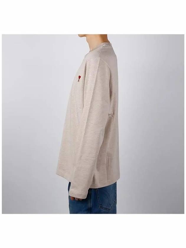 Chain Stitch Heart Logo Long Sleeve T-Shirt Light Beige - AMI - BALAAN 4