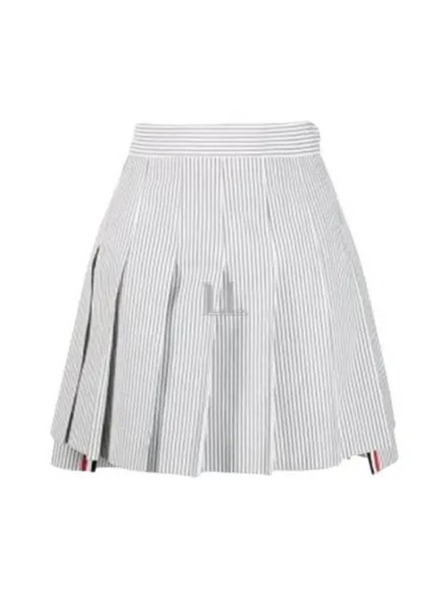 Women's Mini Drop Back Seersucker Pleated Skirt Grey - THOM BROWNE - BALAAN 2