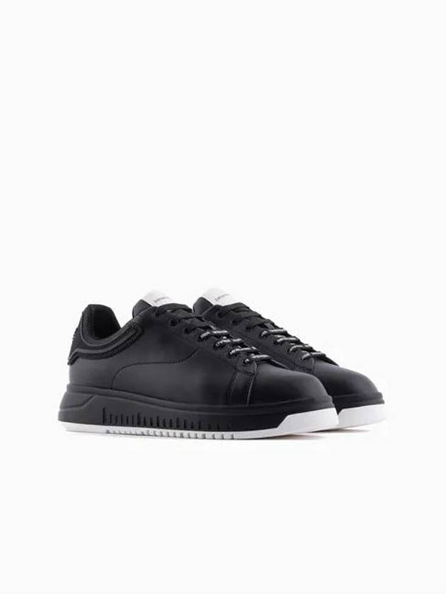 Logo Leather Low Top Sneakers Black - EMPORIO ARMANI - BALAAN 3