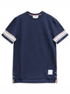 Textured Cotton Stripe Short Sleeve T-Shirt Navy - THOM BROWNE - BALAAN 2