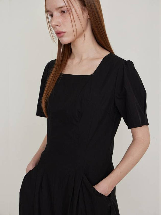 Square Neck Pocket Shirring Short Dress Black - LESEIZIEME - BALAAN 2