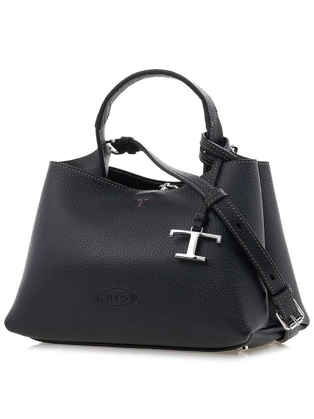 Logo Charm Leather Micro Tote Bag Black - TOD'S - BALAAN 3