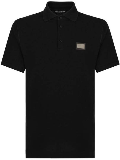 Men's Logo Plaque Cotton PK Shirt Black - DOLCE&GABBANA - BALAAN 2