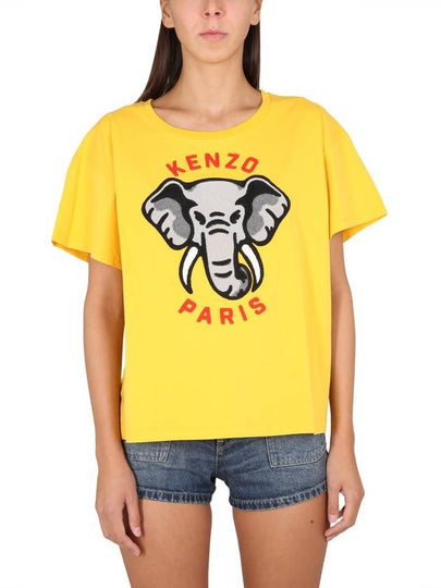 Elephant Cotton Short Sleeve T-Shirt Yellow - KENZO - BALAAN 2