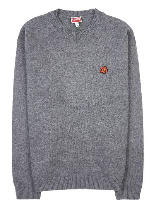Embroidered Balk Flower Wool Knit Top Pearl Gray - KENZO - BALAAN.