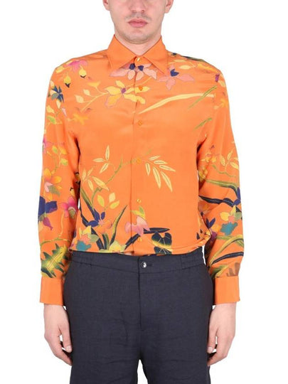 Men's Floral Print Silk Long Sleeve Shirt Orange - ETRO - BALAAN 2