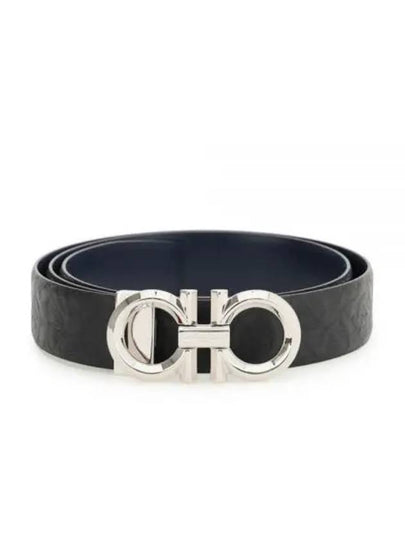 Gancini Buckle Reversible Leather Belt Navy Black - SALVATORE FERRAGAMO - BALAAN 2