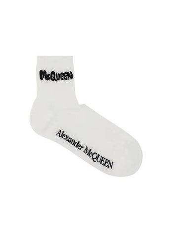 Graffiti Logo Intarsia Socks White - ALEXANDER MCQUEEN - BALAAN 1