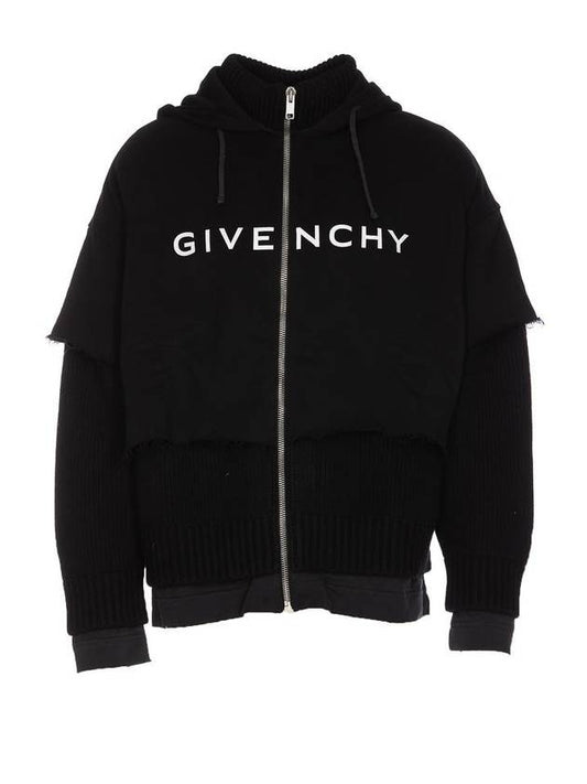 Logo Printing Layered Zip Up Hoodie Black - GIVENCHY - BALAAN 1