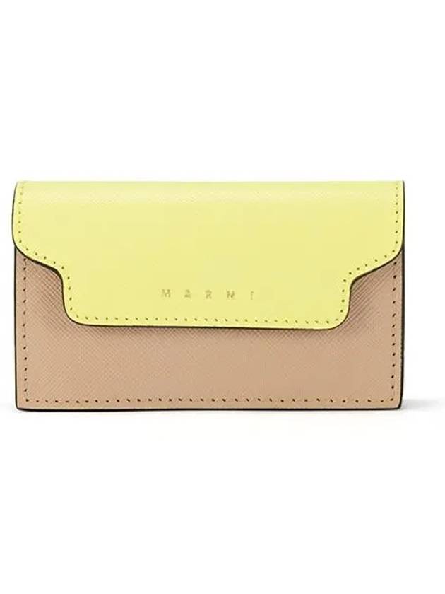 Logo Color Block Saffiano Card Wallet Yellow - MARNI - BALAAN 5