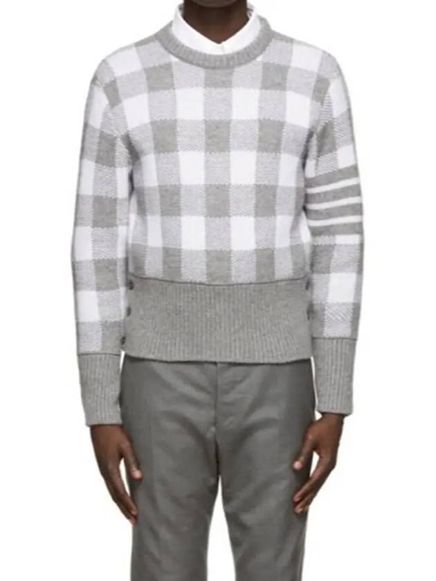 Men's 4 Bar Gingham Check Jacquard Knit Top Grey - THOM BROWNE - BALAAN 3