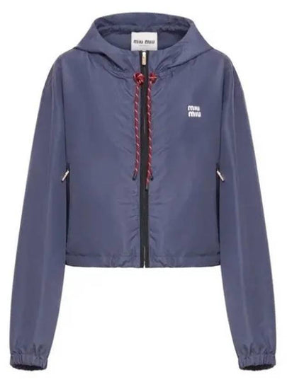 Technical Fabric Logo Hooded Jacket Blue - MIU MIU - BALAAN 2