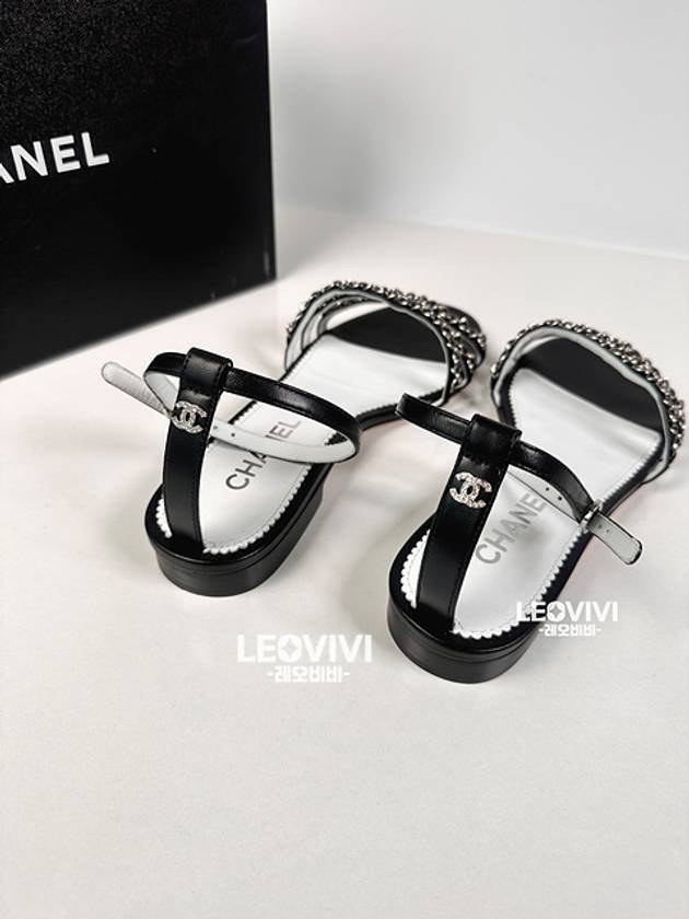 Cubic CC Logo Chain Strap Sandals Black 38 G39646 - CHANEL - BALAAN 5