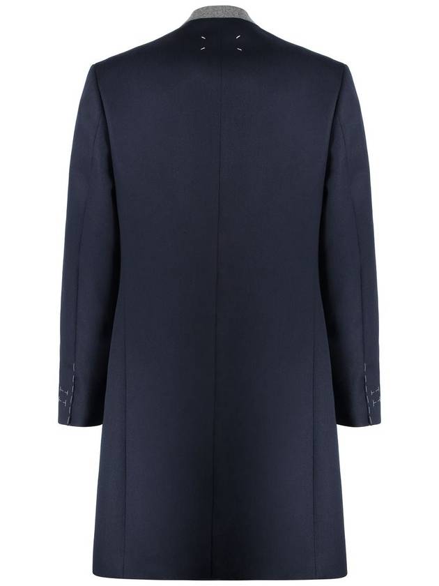 Stitched Collarless Wool Single Coat Navy - MAISON MARGIELA - BALAAN 3