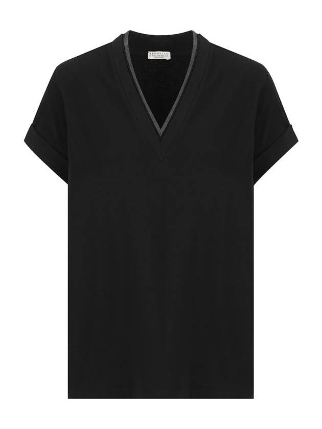 Monilli V-neck short sleeve t-shirt black - BRUNELLO CUCINELLI - BALAAN 2