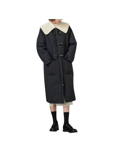 Women's Cape Fur Collar Quilted Single Coat Black - MITTE - BALAAN 1