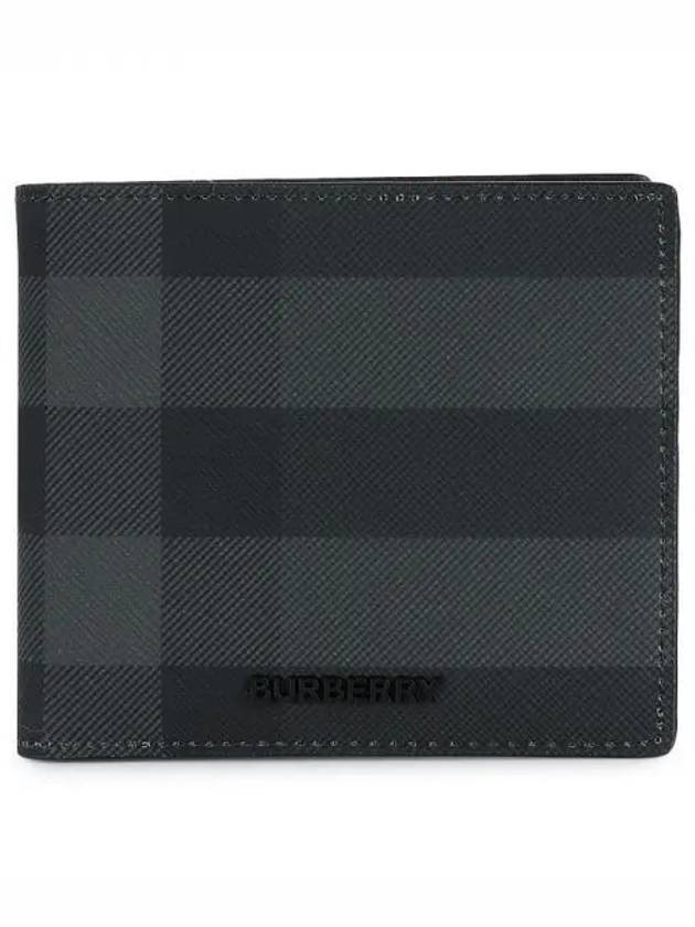 Check And Leather Half Wallet Charcoal - BURBERRY - BALAAN 2