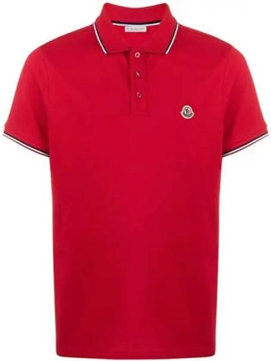 8A70300 84556 455 Chest patch three stripe neckline polo t shirt red men s TJ 271722 - MONCLER - BALAAN 1