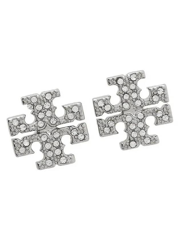 Crystal Logo Stud Earrings Silver - TORY BURCH - BALAAN 3