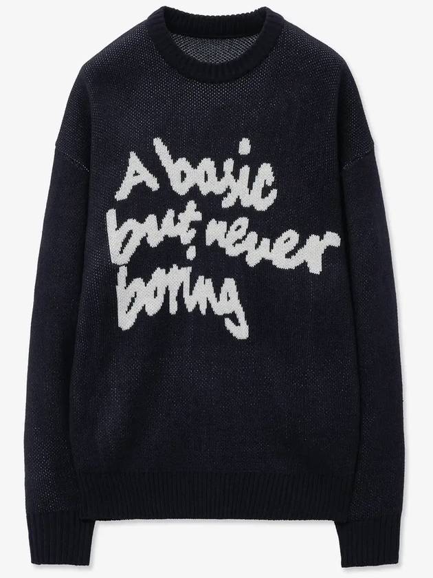 Slogan round knit sweater navy - BLONDNINE - BALAAN 3