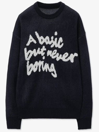 Slogan round knit sweater navy - BLONDNINE - BALAAN 1