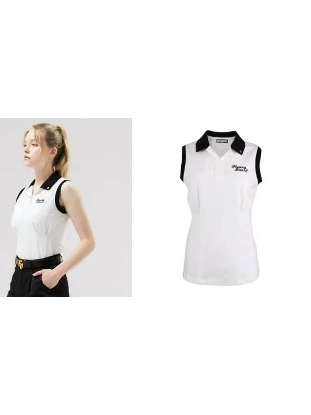 Golf Color Contrast Collar Sleeveless T-Shirt White - HENRY STUART - BALAAN 3