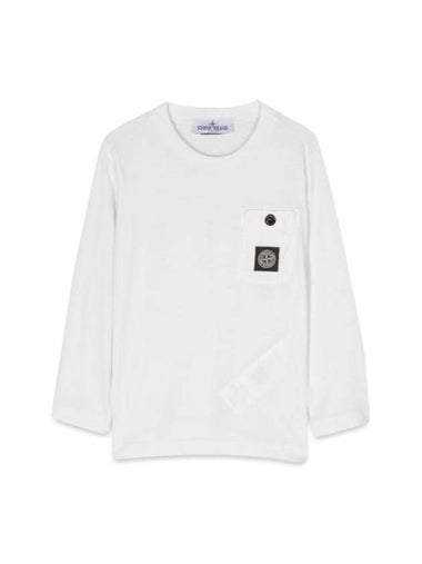 Kids Logo Patch Pocket Long Sleeve T-Shirt White - STONE ISLAND - BALAAN 1