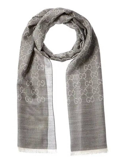 GG Jacquard Pattern Two-Tone Wool Silk Muffle Grey - GUCCI - BALAAN 2