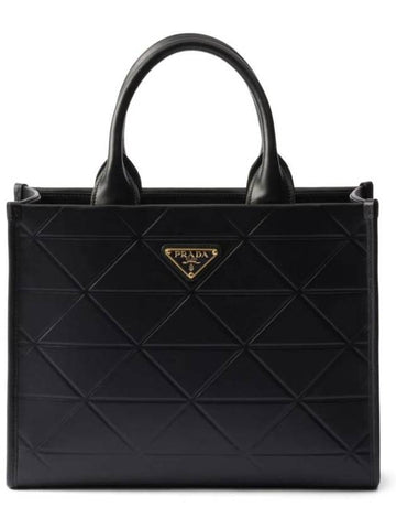 Top-Stitching Small Leather Symbol Tote Bag Black - PRADA - BALAAN 1