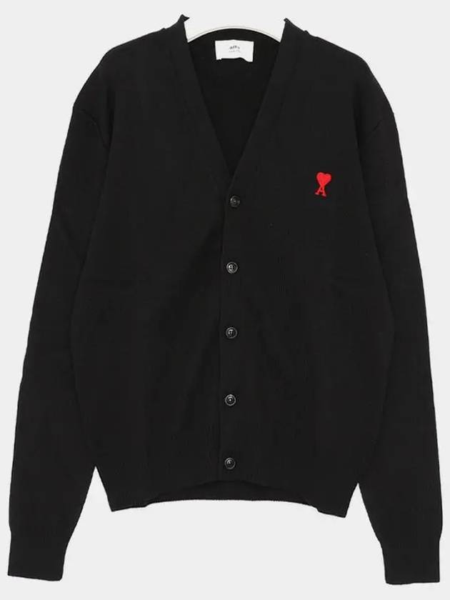 Heart Logo Merino Wool Cardigan Black - AMI - BALAAN 2