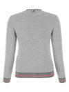 Herringbone Crew Neck Wool Cardigan Light Grey - THOM BROWNE - BALAAN 3