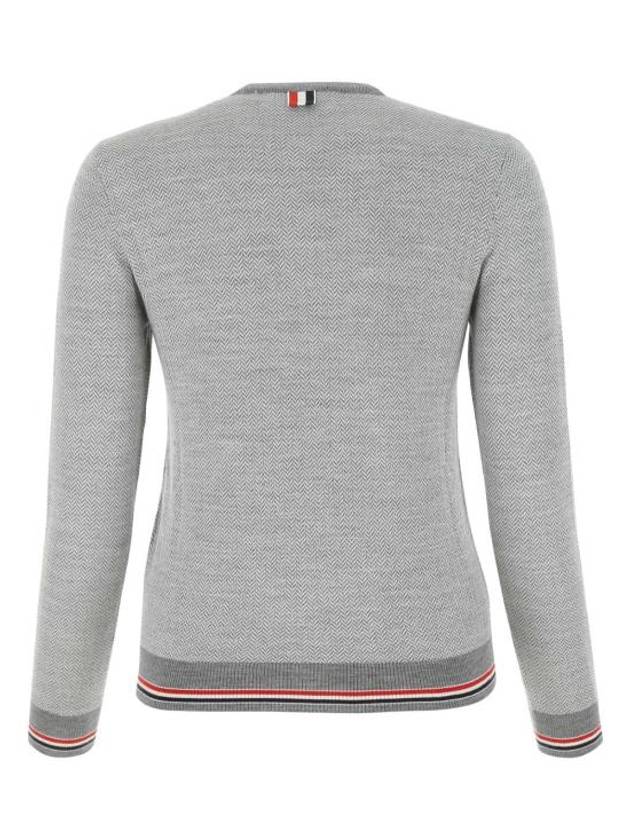 Herringbone Crew Neck Wool Cardigan Light Grey - THOM BROWNE - BALAAN 3