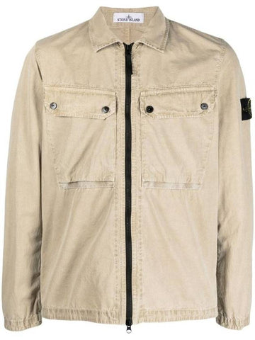 Brushed Organic Cotton Overshirt Jacket Beige - STONE ISLAND - BALAAN 1