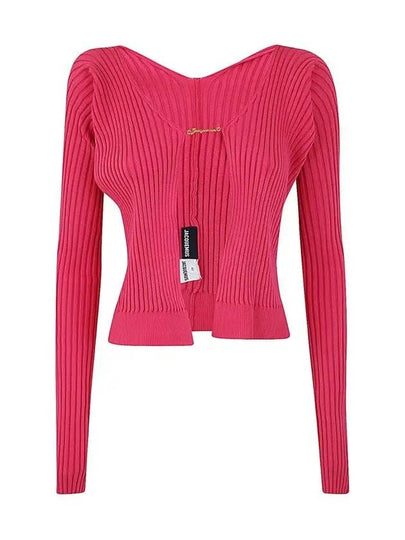 La Maille Pralu Longue Micro Charm Logo Cardigan Pink - JACQUEMUS - BALAAN 2