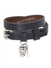 Silver Skull Buckle Bracelet Black - ALEXANDER MCQUEEN - BALAAN.