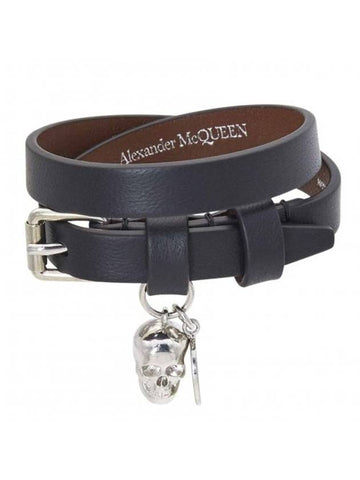 Silver Skull Buckle Bracelet Black - ALEXANDER MCQUEEN - BALAAN 1