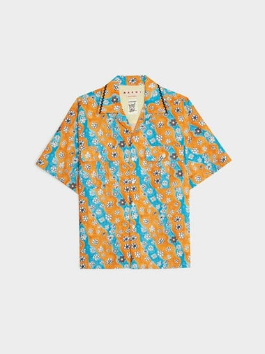 Daisy Print Patch Pocket Short Sleeve Shirt Blue Yellow - MARNI - BALAAN 1