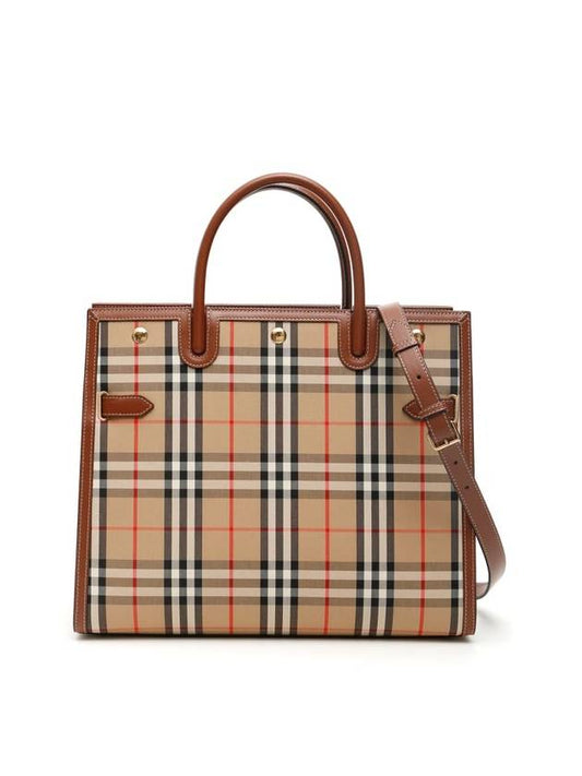 Vintage Check Two-Handle Title Medium Shoulder Bag Beige - BURBERRY - 1