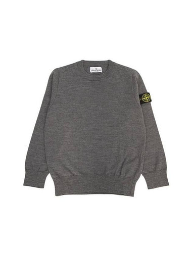 Kids Wappen Patch Virgin Wool Knit Top Grey - STONE ISLAND - BALAAN 1