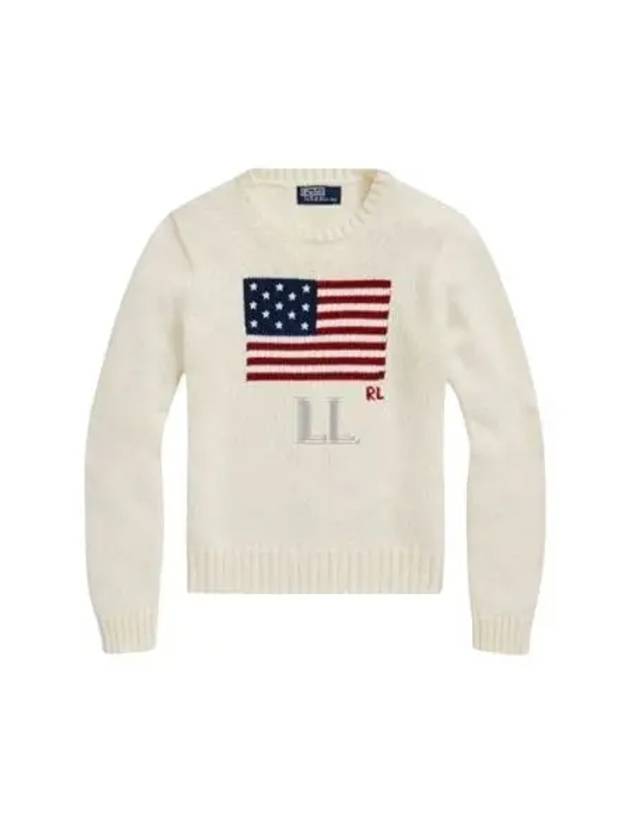 Flag Cotton Crew Neck Knit Top Cream - POLO RALPH LAUREN - BALAAN 2