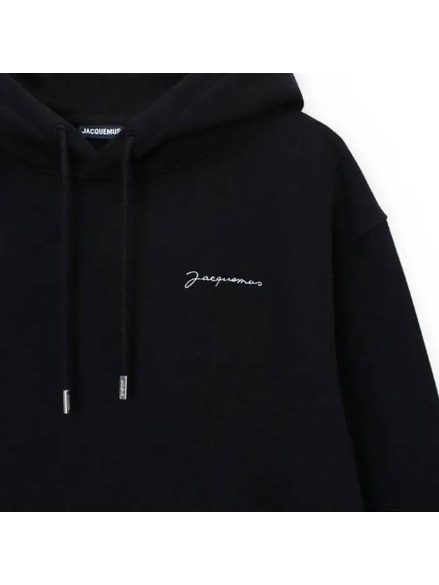 Le Brode Embroidered Logo Cotton Hoodie Black - JACQUEMUS - BALAAN 5