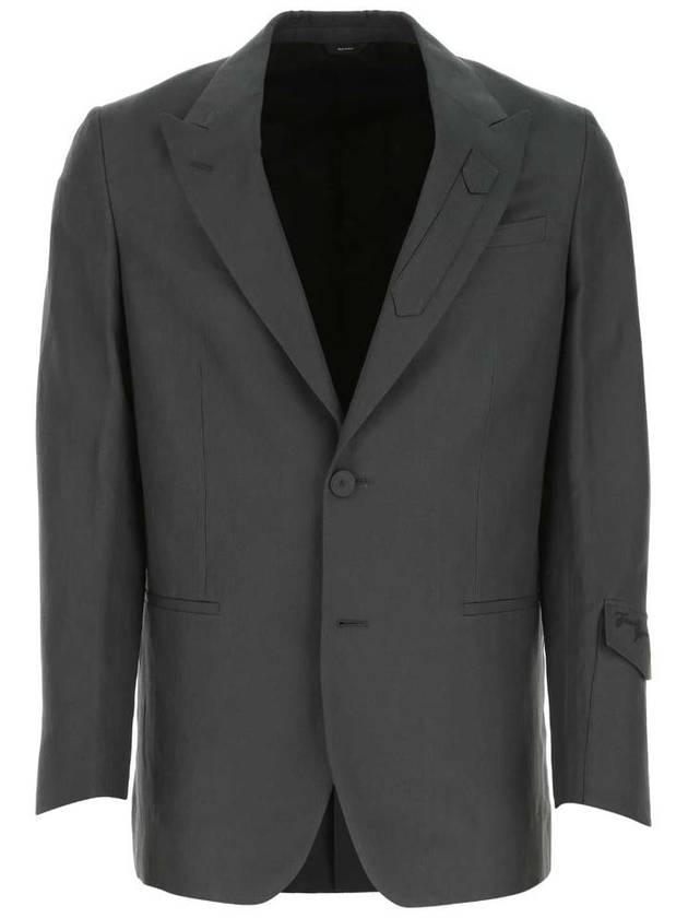 Men's Linen Blend Blazer Jacket Grey - FENDI - BALAAN 2