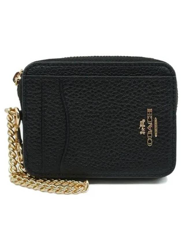 Logo Patch Leather Zipper Card Wallet Black - COACH - BALAAN 2