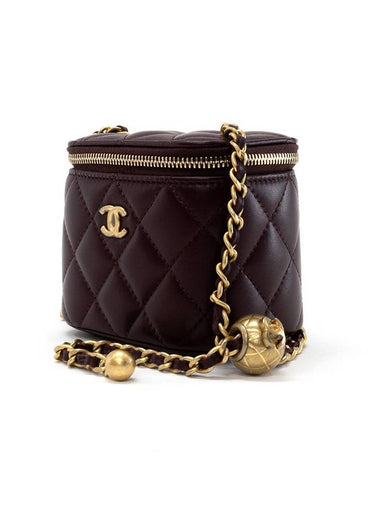 Gold Ball Vanity Bag Square Chain Small Burgundy AP1447 - CHANEL - BALAAN 1