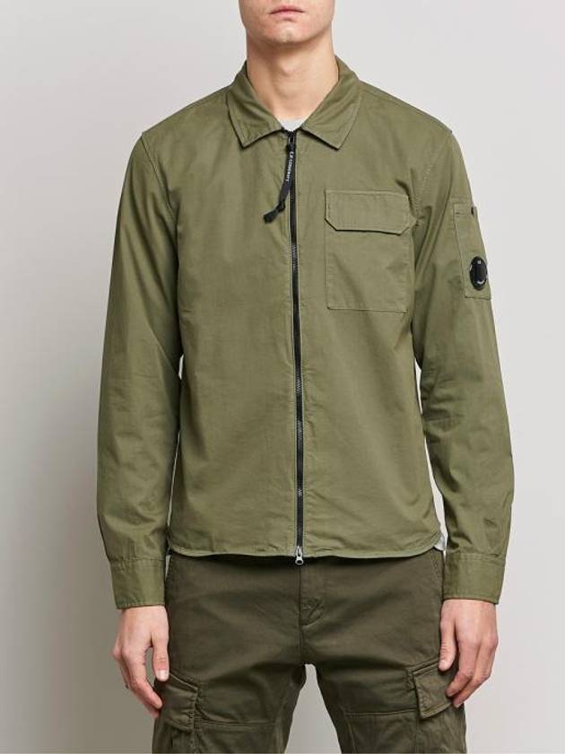 Lens Wappen Gabardine Shirt Zip-up Jacket Green - CP COMPANY - BALAAN 4