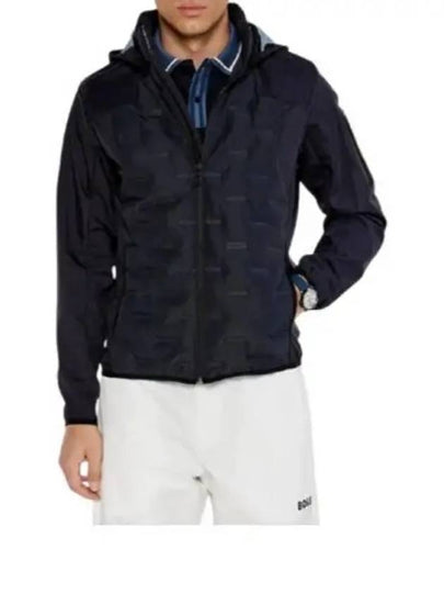 Pattern Padded Hooded Jacket Navy - HUGO BOSS - BALAAN 2