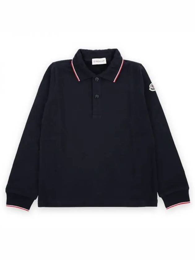 Kids Patch Logo Collar Three Line Cotton Polo Shirt Navy - MONCLER - BALAAN 2